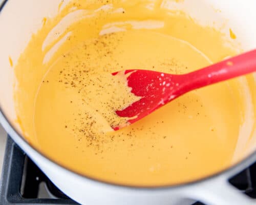 mixing cheese dip with spoon