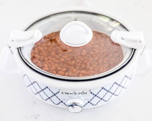 lid on crockpot with baked beans