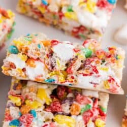 sliced fruity pebble treat