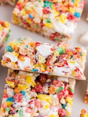 sliced fruity pebble treat