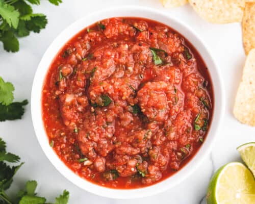 roasted salsa in a white bowl