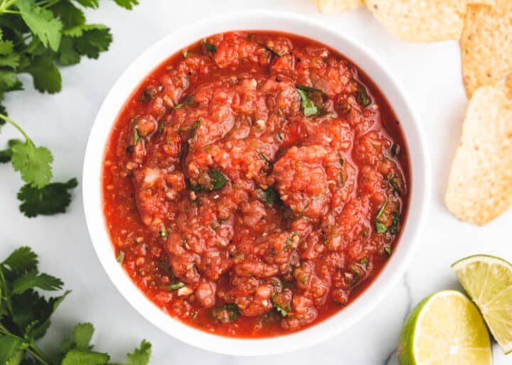 roasted salsa in a white bowl