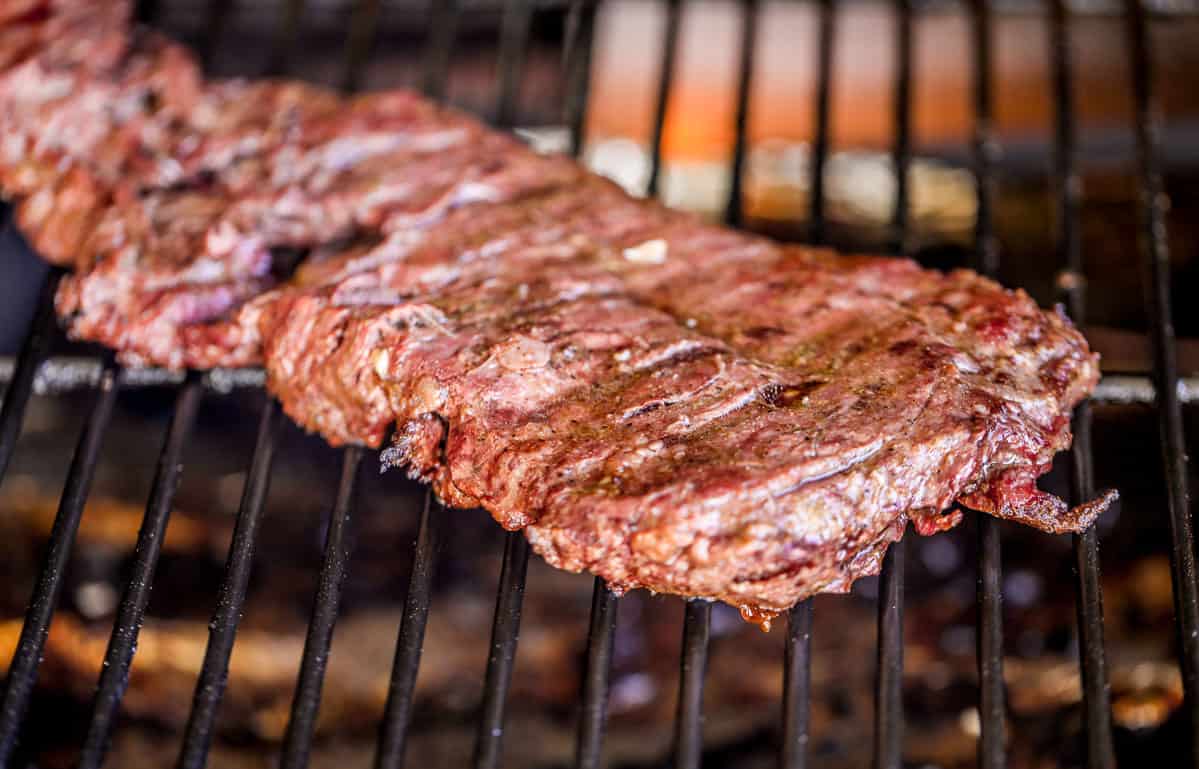 Skirt steak on the grill.