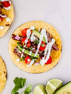 skirt steak taco with lime and cilantro