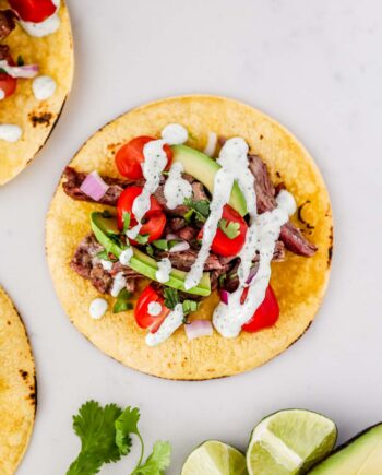 skirt steak taco with lime and cilantro