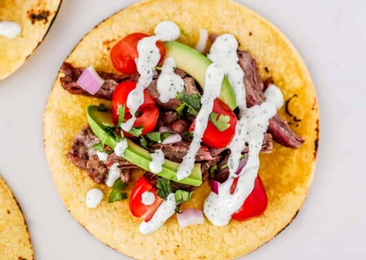 skirt steak taco with lime and cilantro