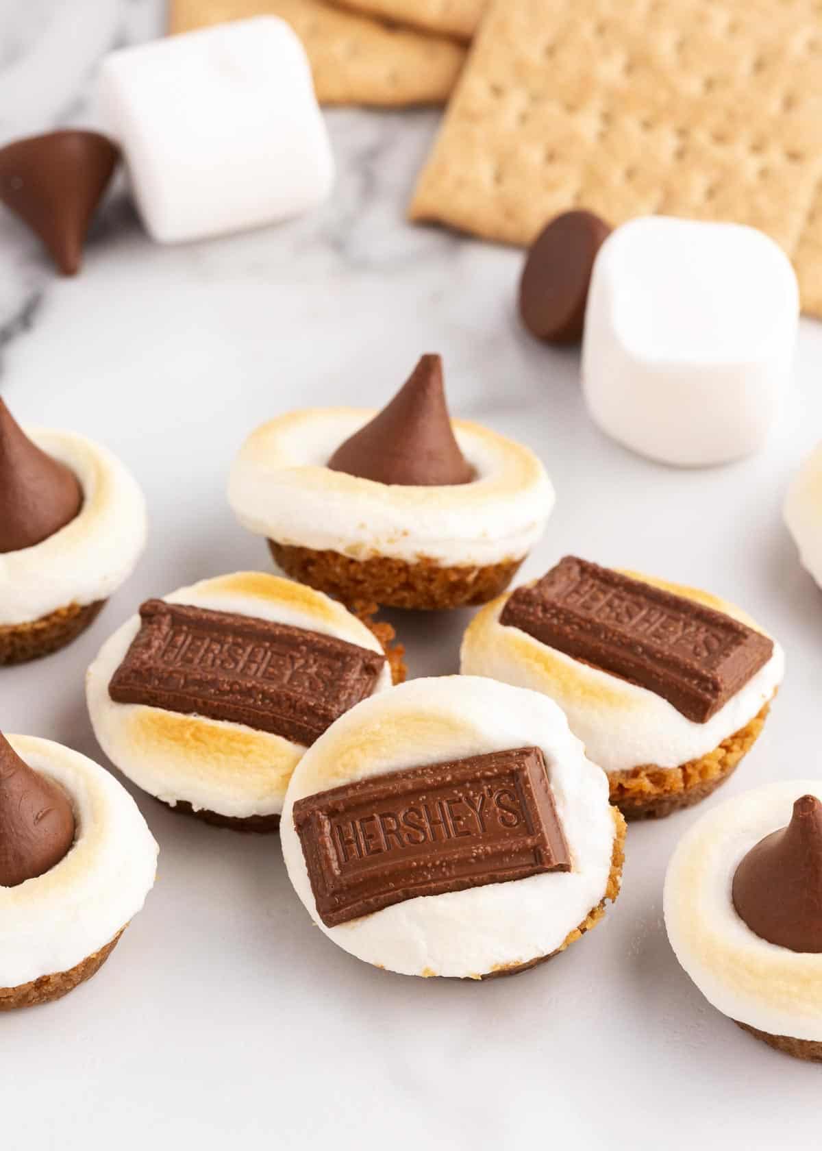 Mini smore cups on counter.