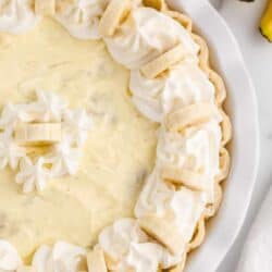close up of banana cream pie