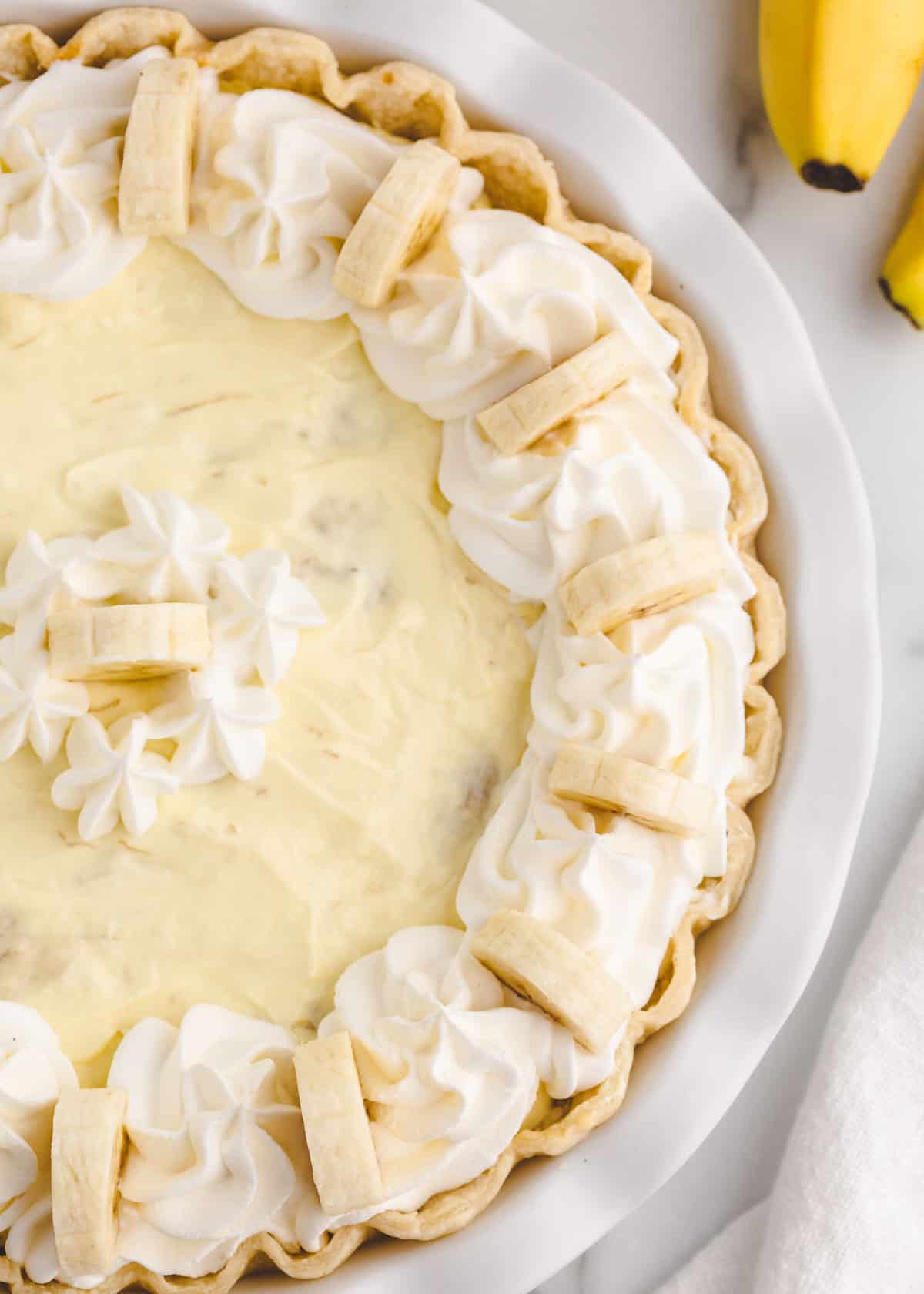Close up of banana cream pie.
