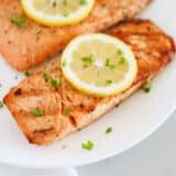 grilled salmon on white plate
