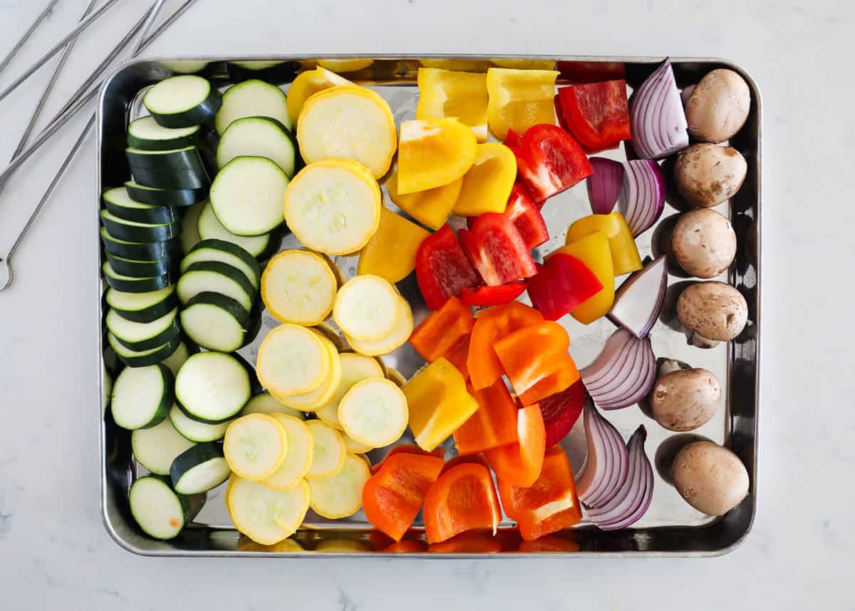 Vegetables on pan.