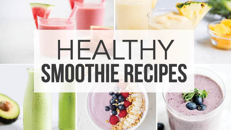 Collage of healthy smoothies.