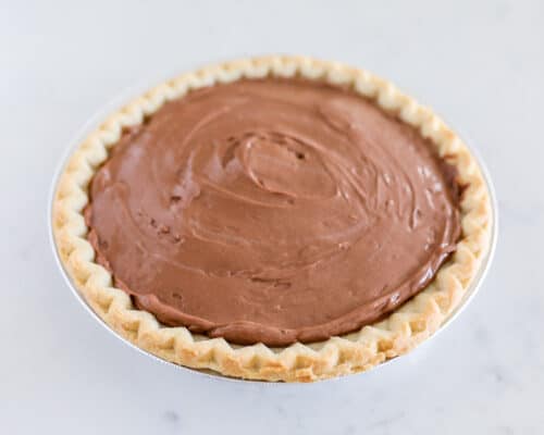 chocolate pudding pie on counter