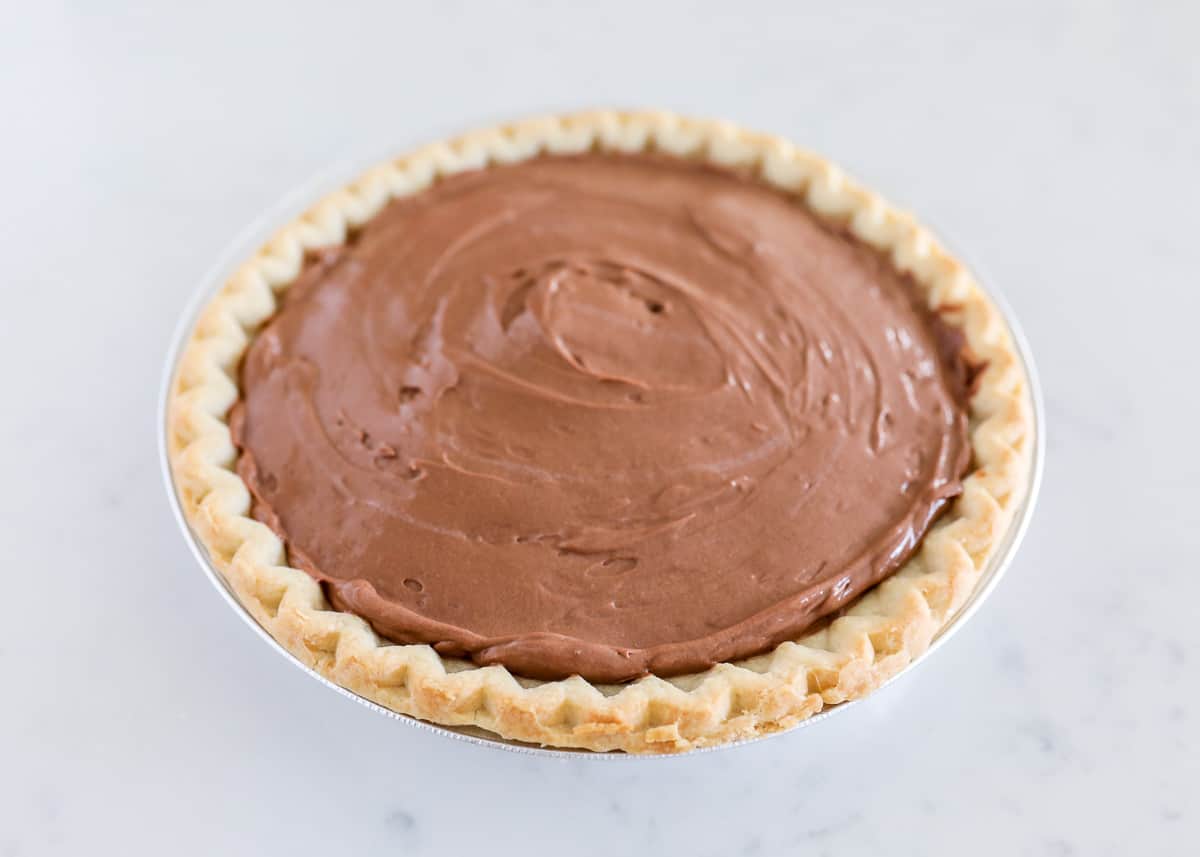 chocolate pudding pie on counter