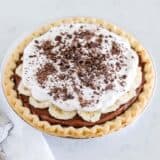 chocolate banana cream pie on counter