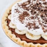 close up of chocolate banana cream pie