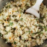 chicken and rice in instant pot with spoon