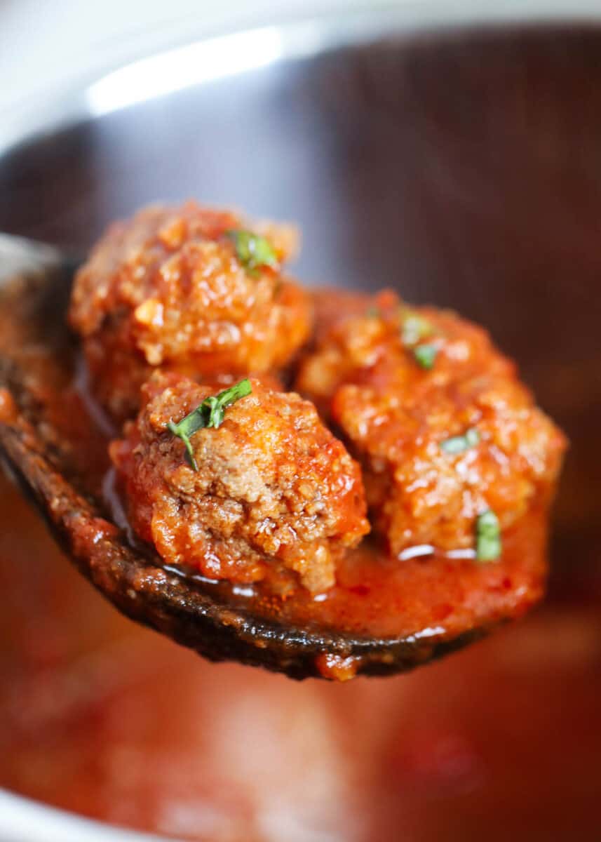 spoonful of meatballs and marinara