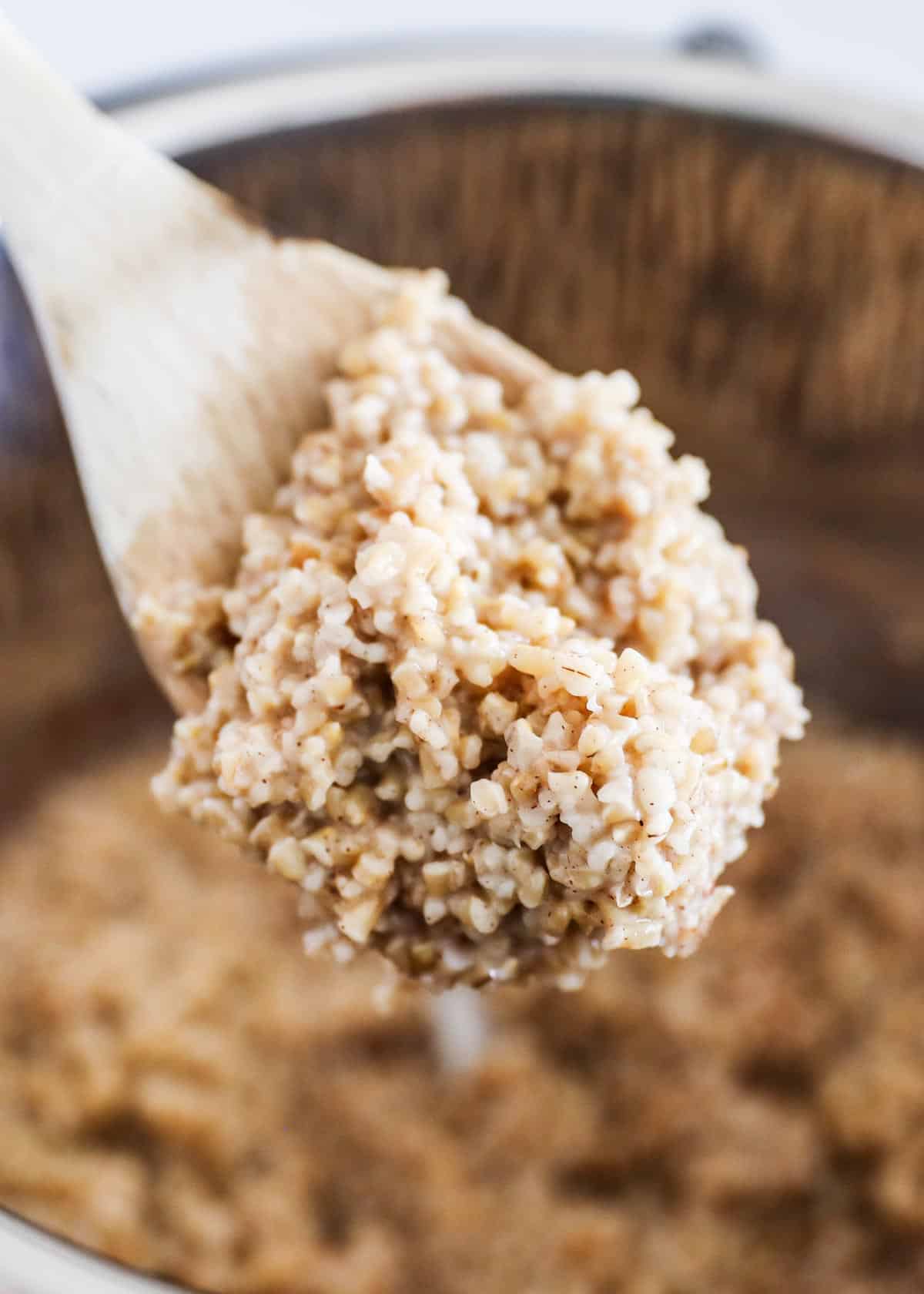 Spoonful of steel cut oats.