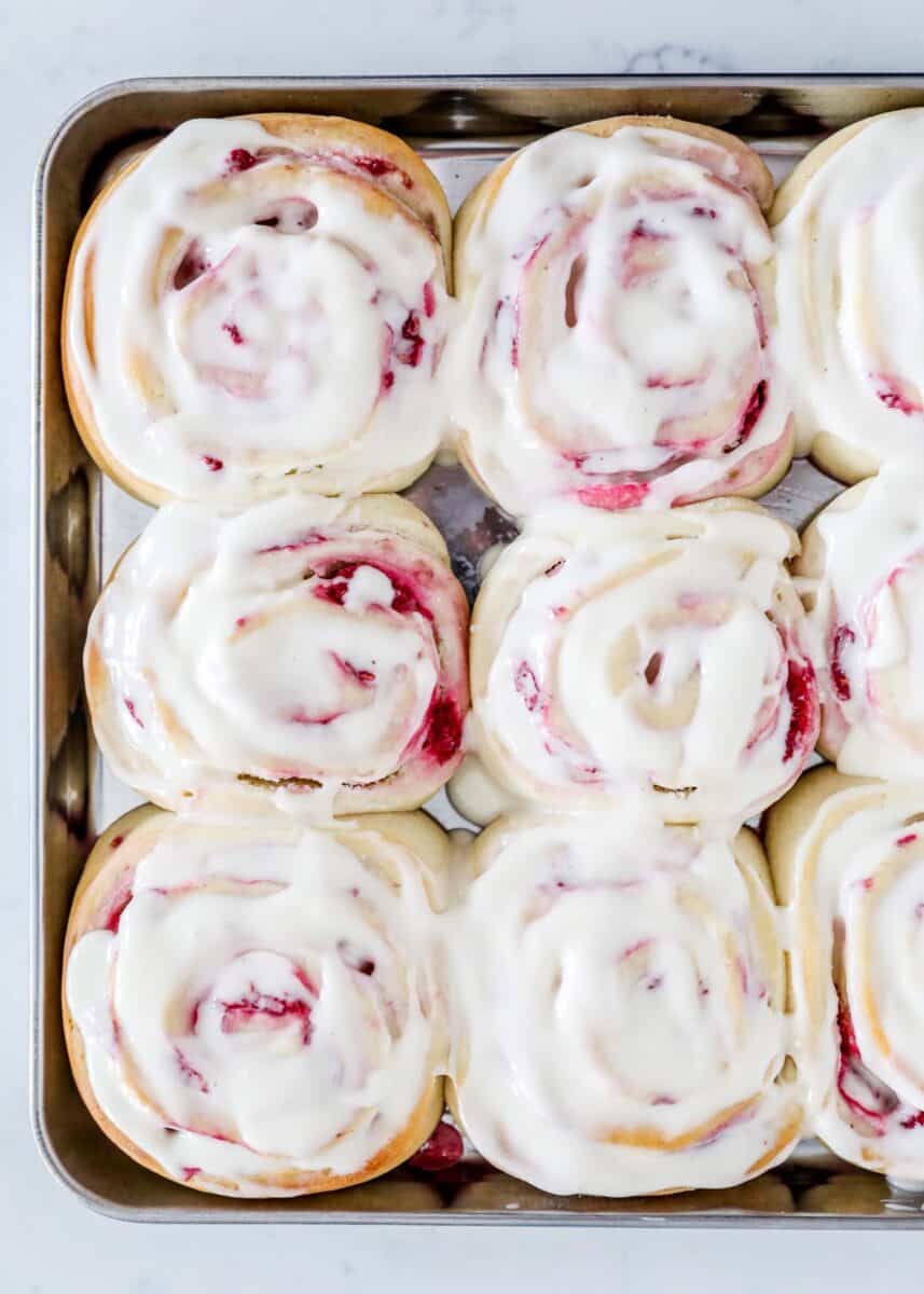 raspberry sweet rolls with glaze