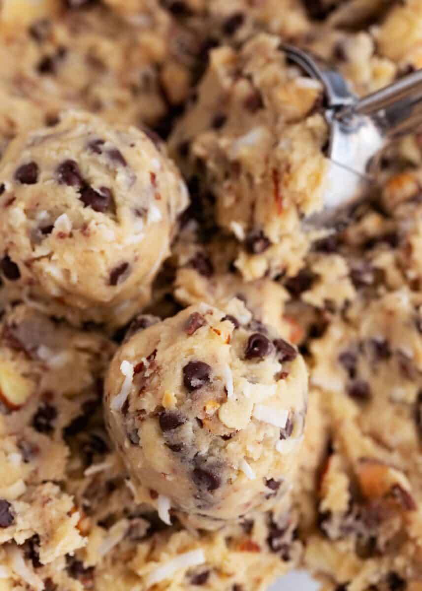 scoops of almond joy cookie dough