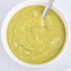 avocado lime dressing in white bowl