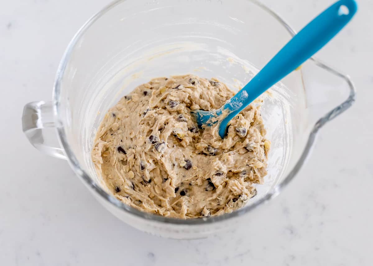 banana chocolate chip cookie dough in bowl