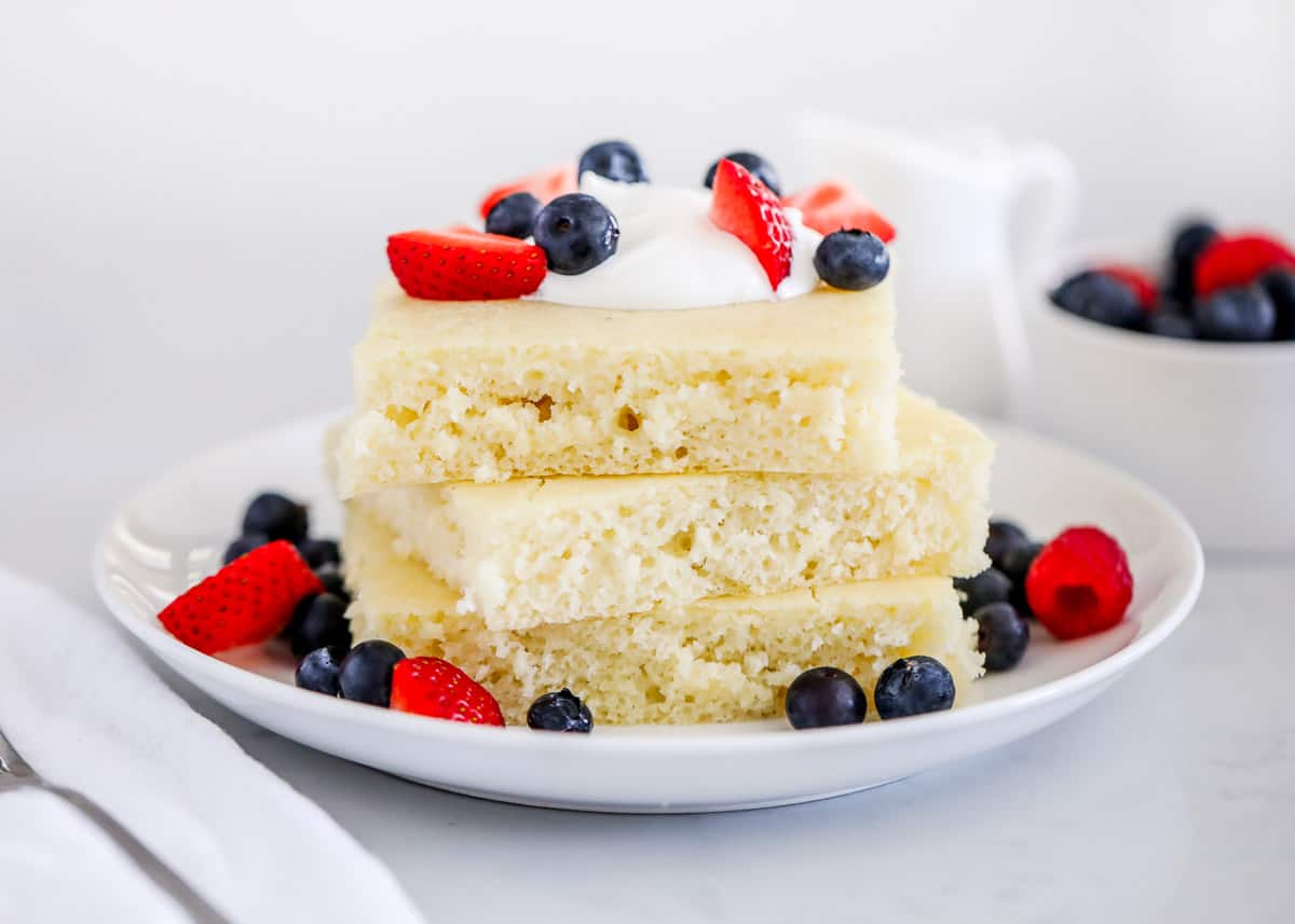 stack of sheet pan pancakes on white plate