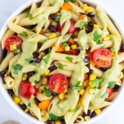 southwest pasta salad in bowl