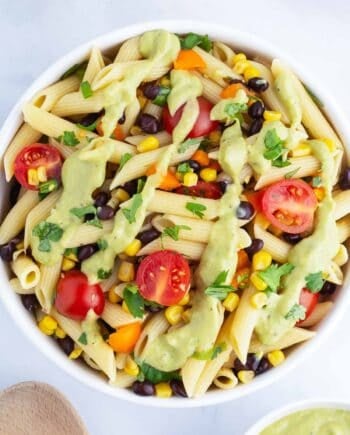 southwest pasta salad in bowl