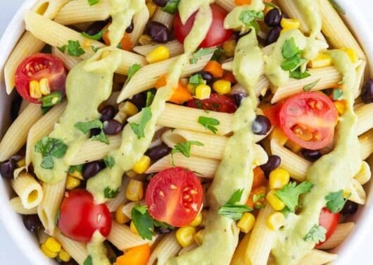 southwest pasta salad in bowl