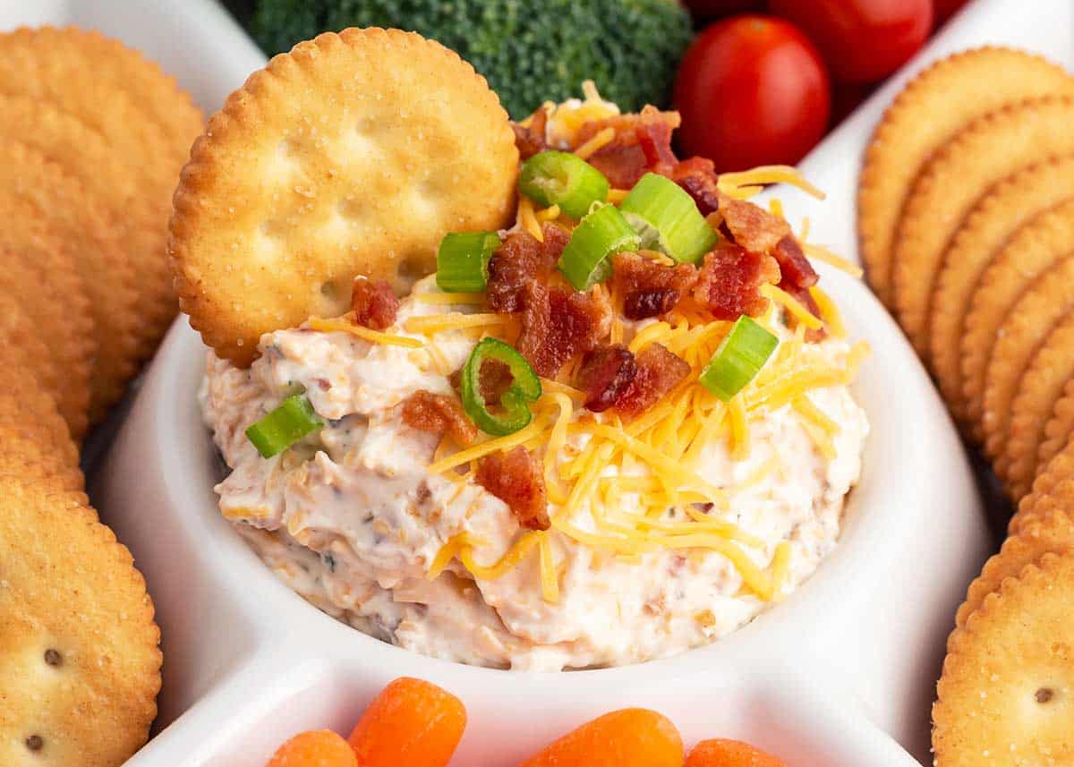 Bacon cheddar ranch dip with ritz crackers.