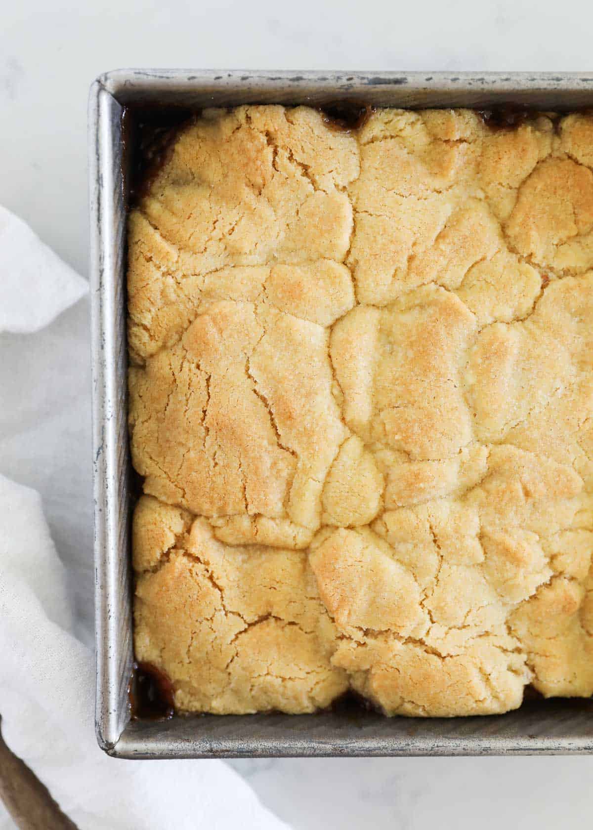 Apple cobbler in pan.