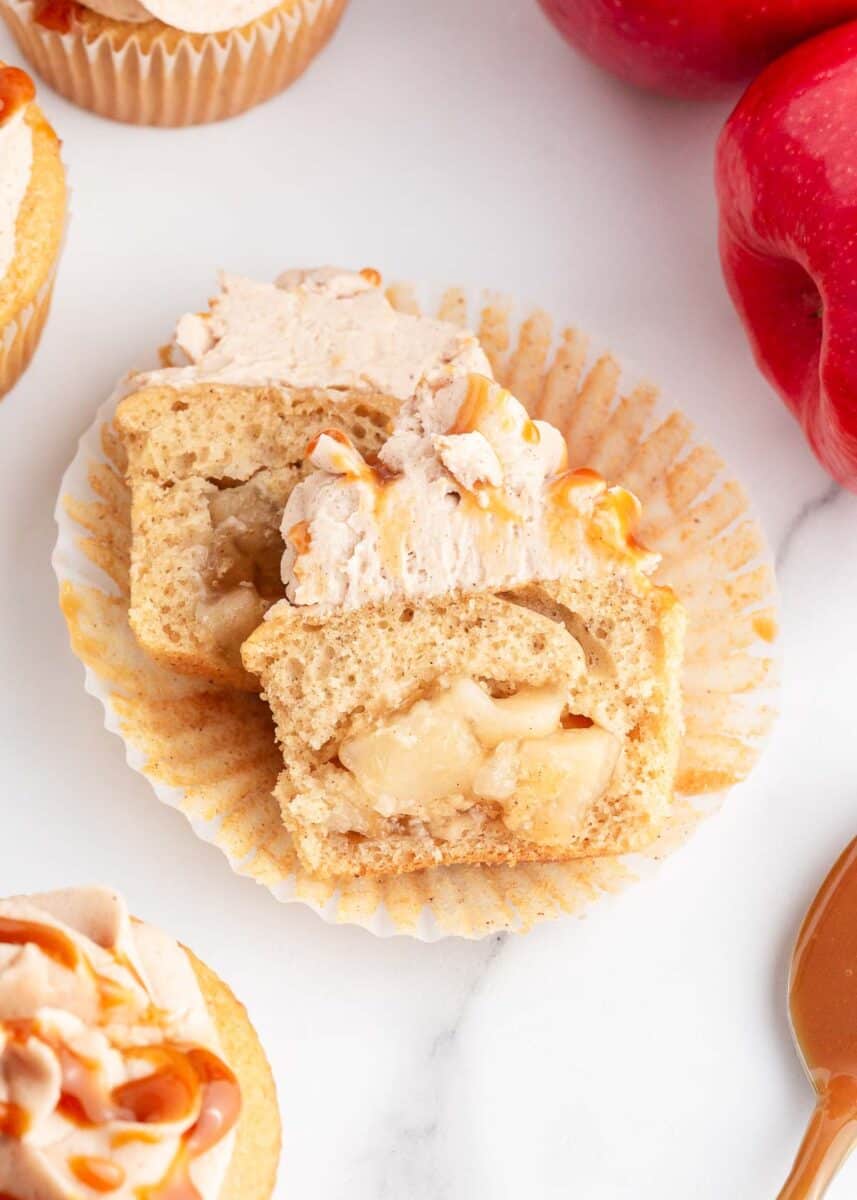 apple pie cupcake cut in half