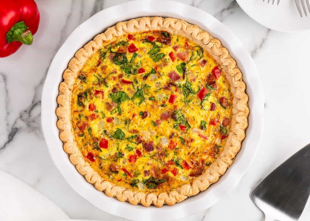 Breakfast pie in pie dish.