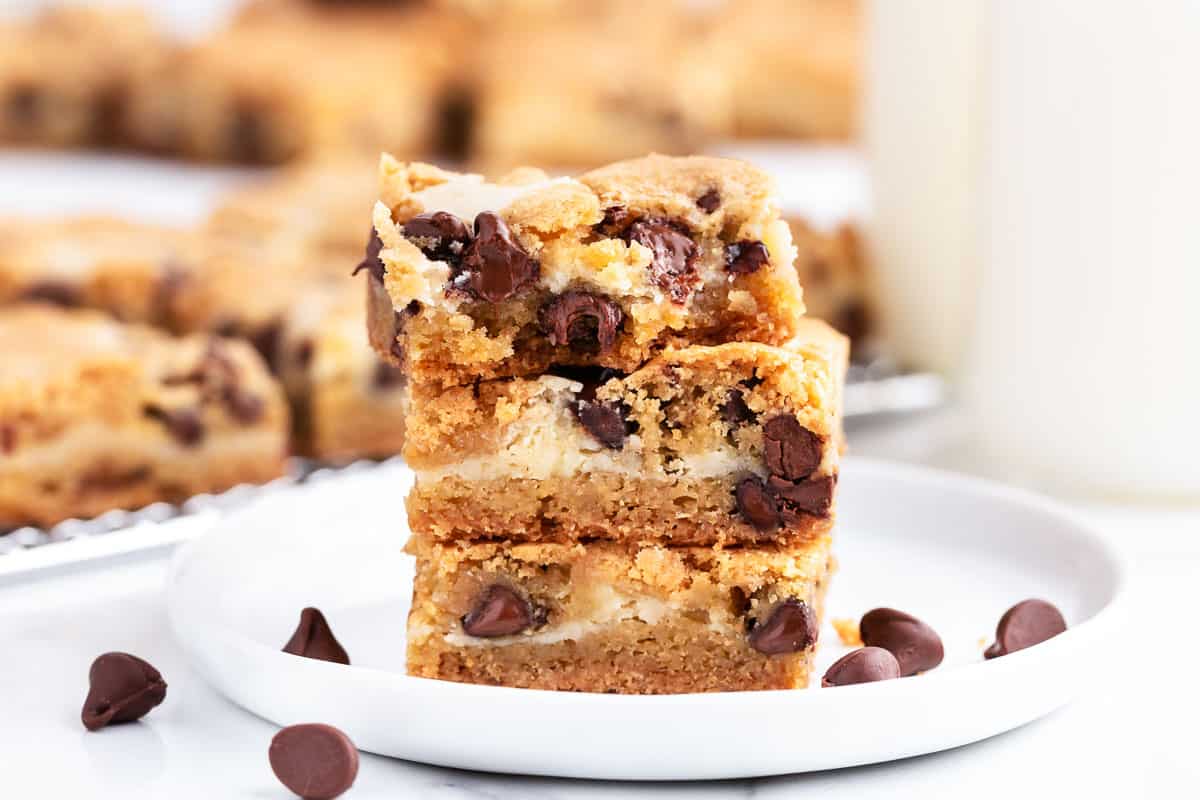 stack of cookie bars on white plate