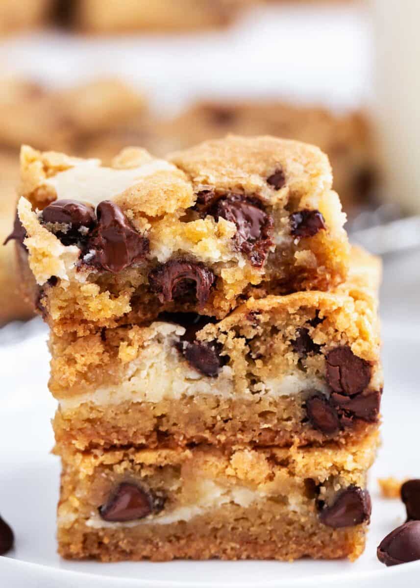 stack of cheesecake cookie bars