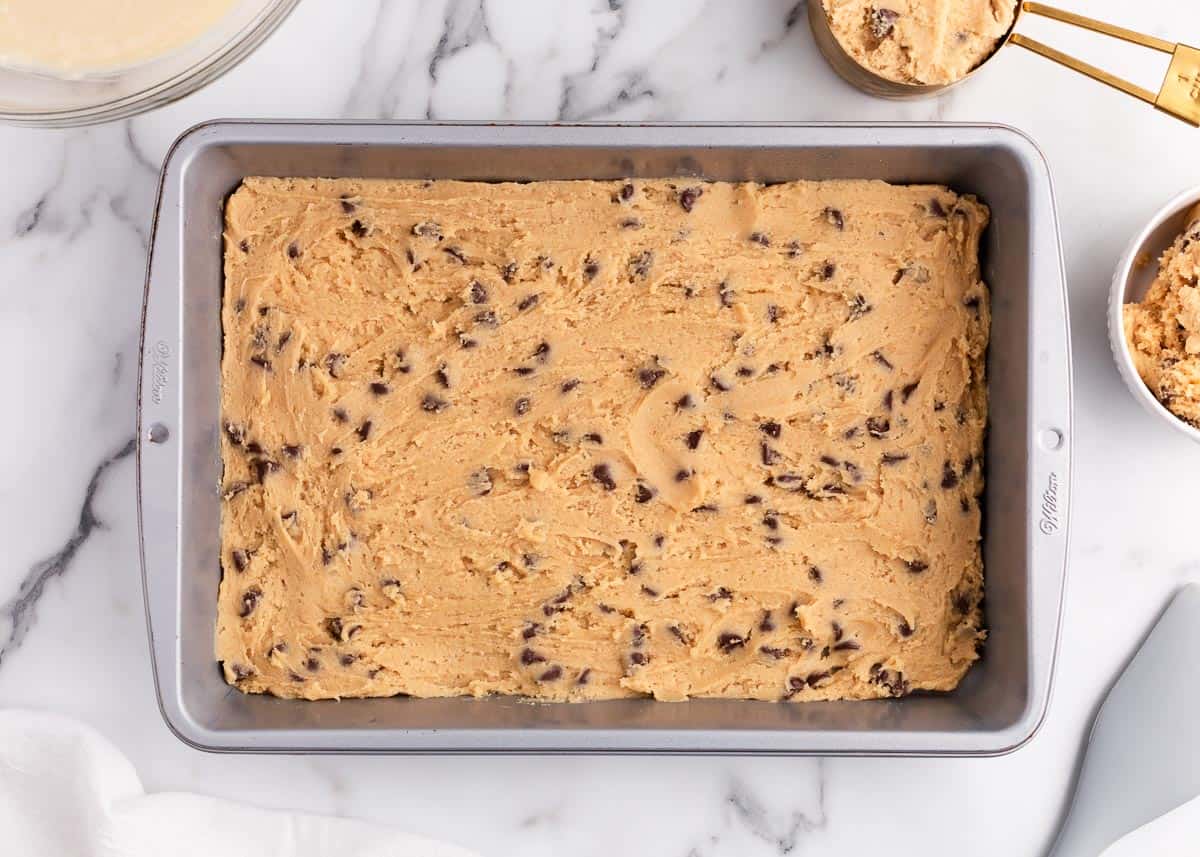 chocolate chip cookie dough in pan