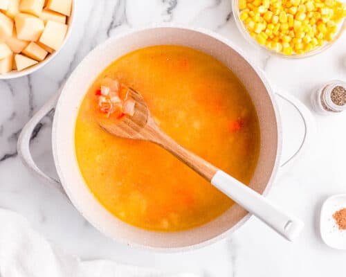 broth and vegetables in pot