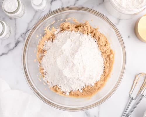 cookie dough and flour in bowl