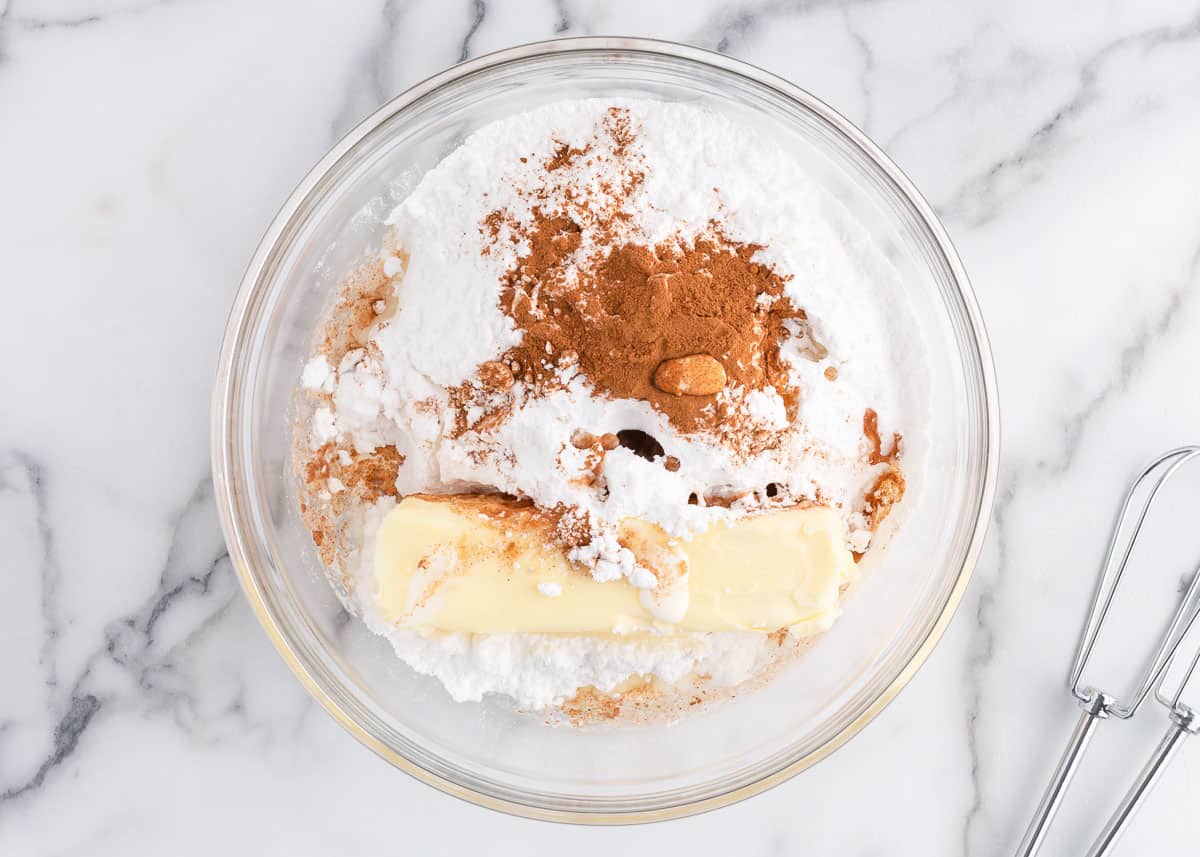 cinnamon buttercream ingredients in bowl