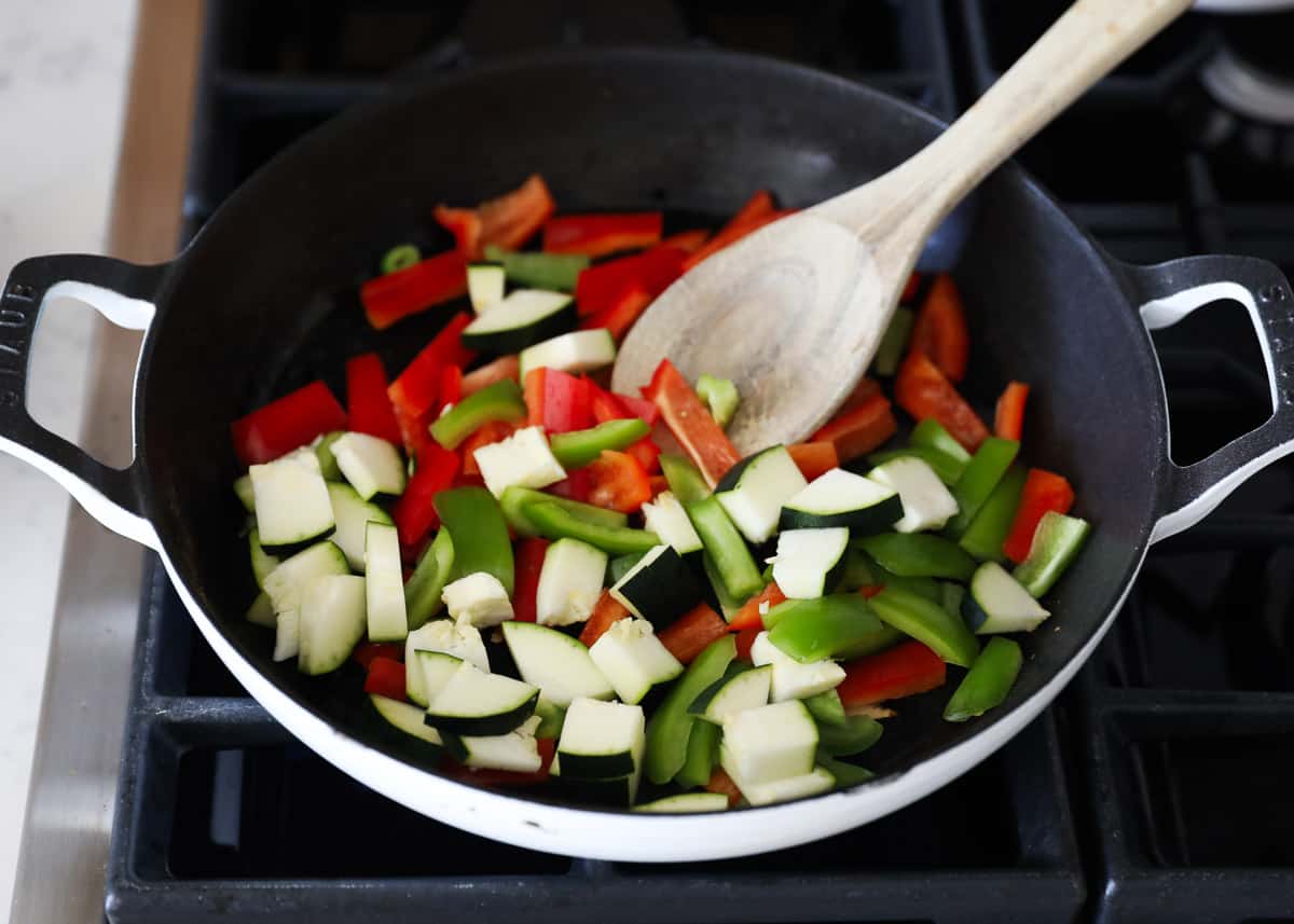 cooking vegetables in skillet