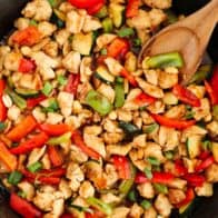 kung pao chicken in skillet