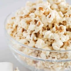 marshmallow popcorn in glass bowl