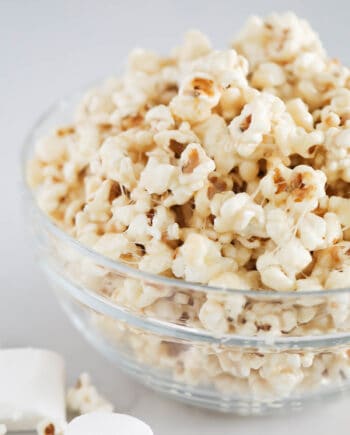 marshmallow popcorn in glass bowl