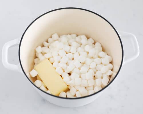 marshmallows and butter in pot