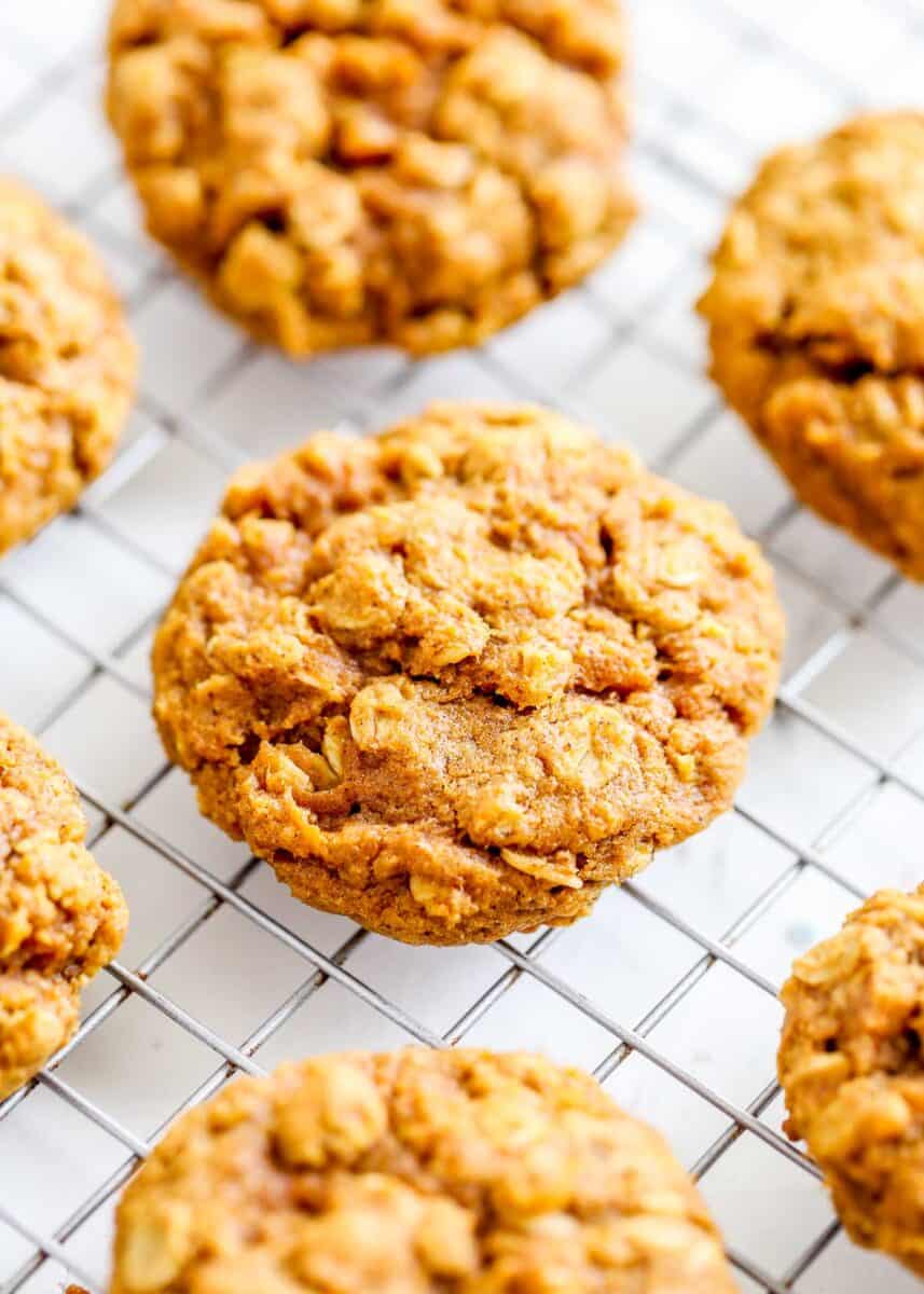 pumpkin oatmeal cookies on cooling rack