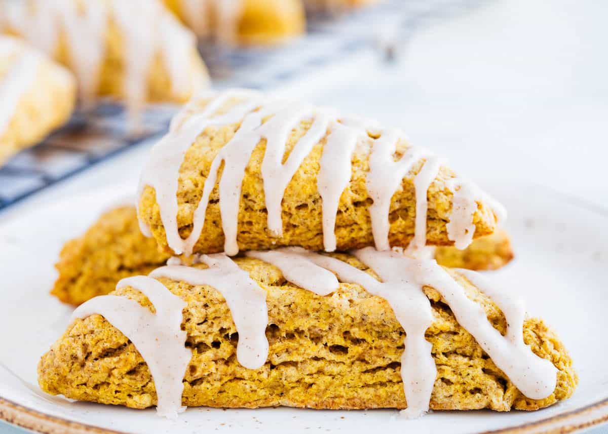 stacked pumpkin scones on plate