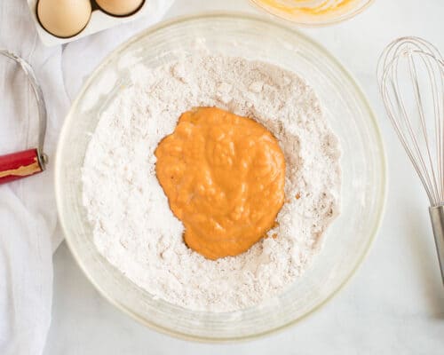 pumpkin and flour in bowl