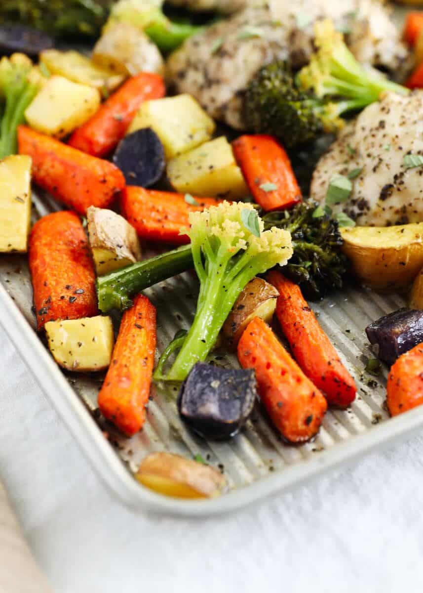 roasted vegetables on pan
